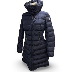 Authentic Moncler Flammette High Collar Down Coat Navy size 1